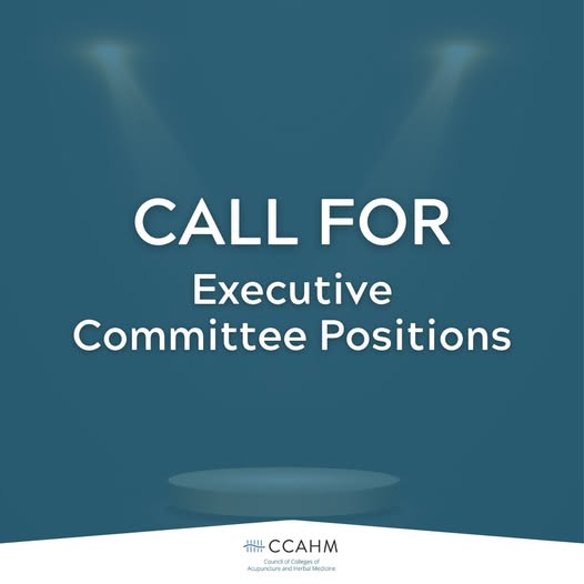 blue background text says call for Executive Committee Positions with CCAHM logo and spotlight image 