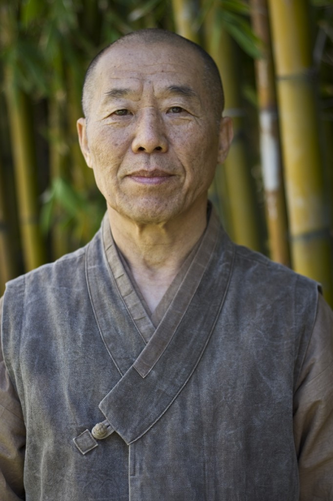 Dr. Kim in gray robe with a serene expression