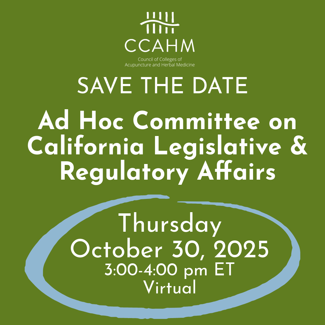 California Ad Hoc Committee Details on green background with CCAHM logo