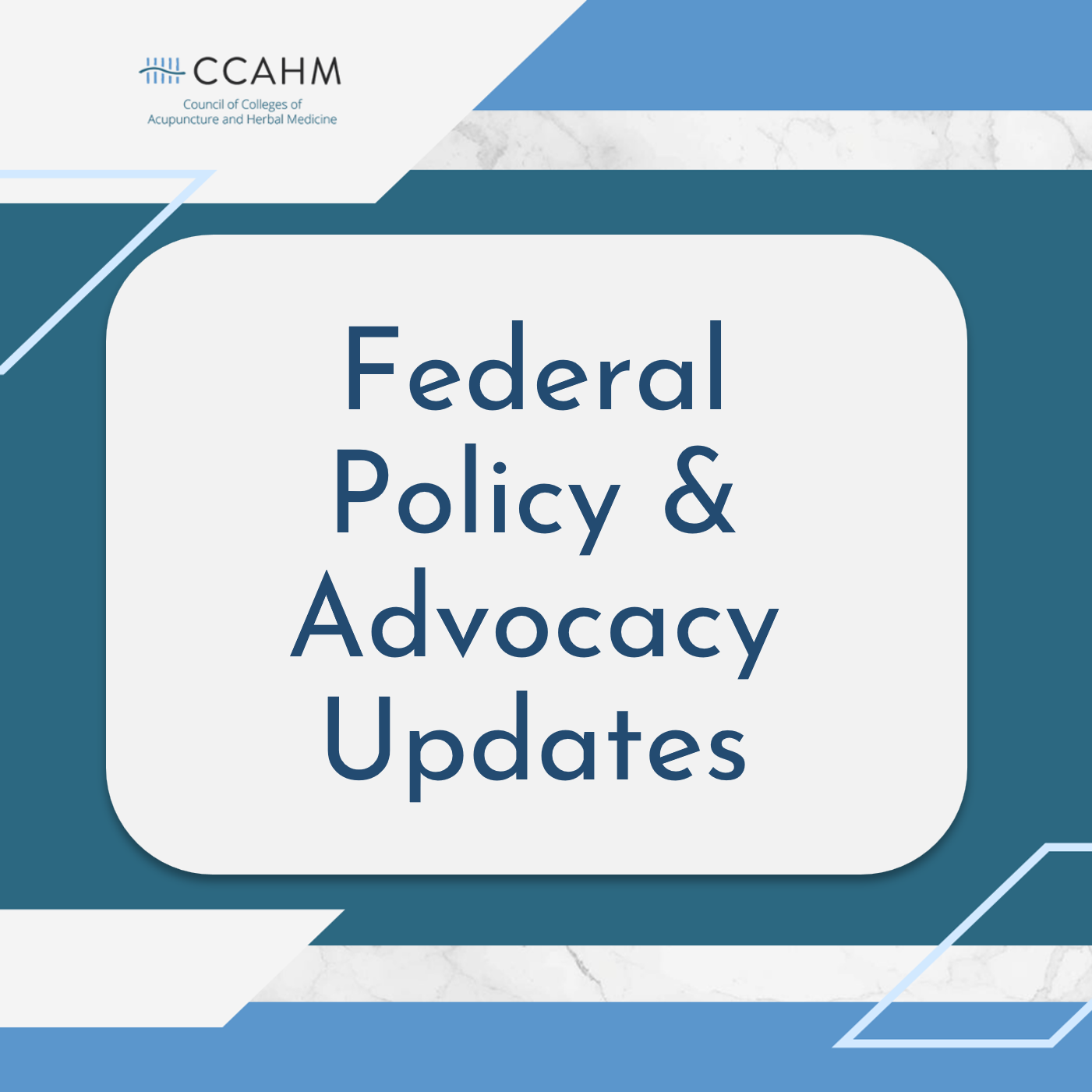 blue background with text federal policy & advocacy updates